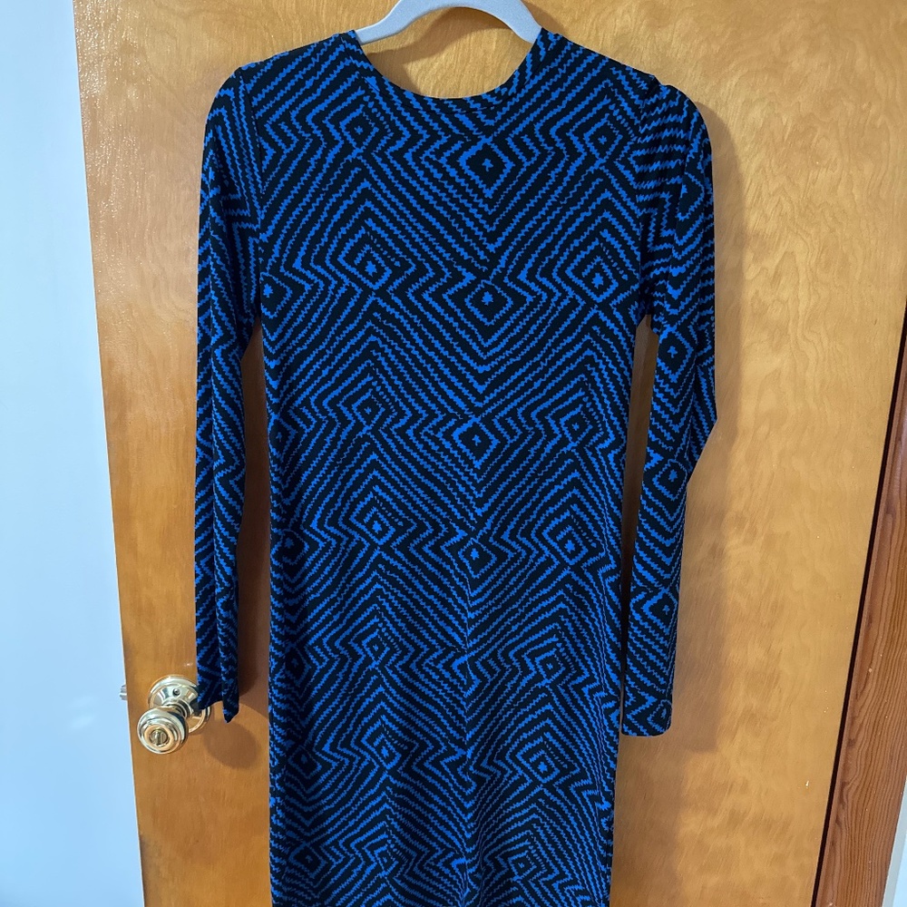 Michael Kors XS blue black midi dress